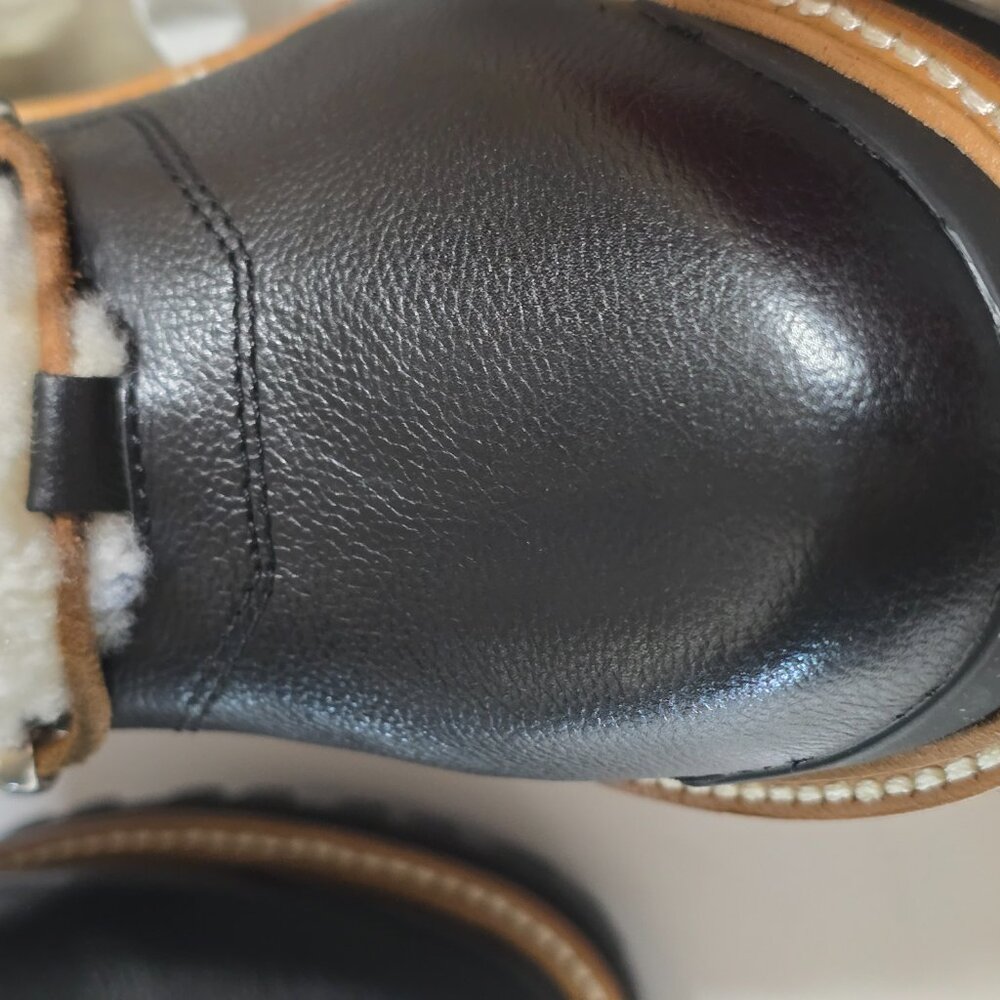 M LIZZIE Black Multi Leather Shearling Hiking Boots Size 9M - Picture 6 of 10